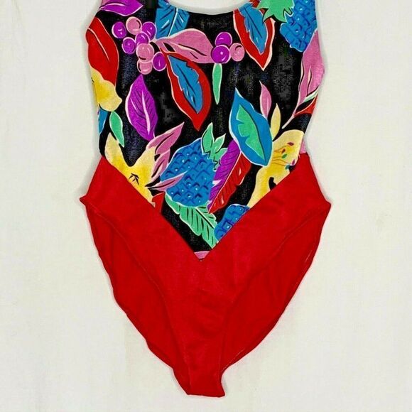 Vintage 80s Nicole Wise One Piece Swimsuit L Red - Picture 3 of 8